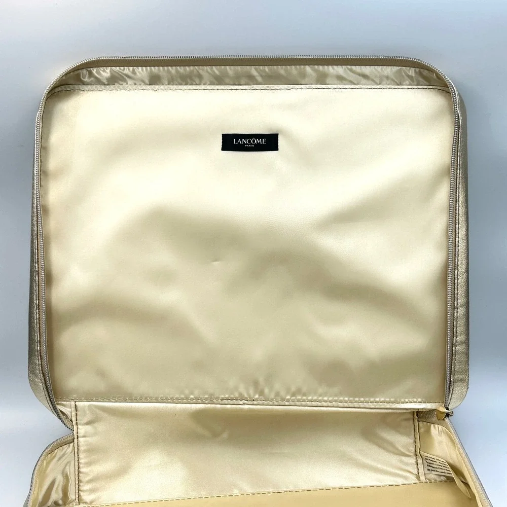 Lancome Makeup Train Case Travel Bag Gold Metallic Rose Vanity Decor Large NEW